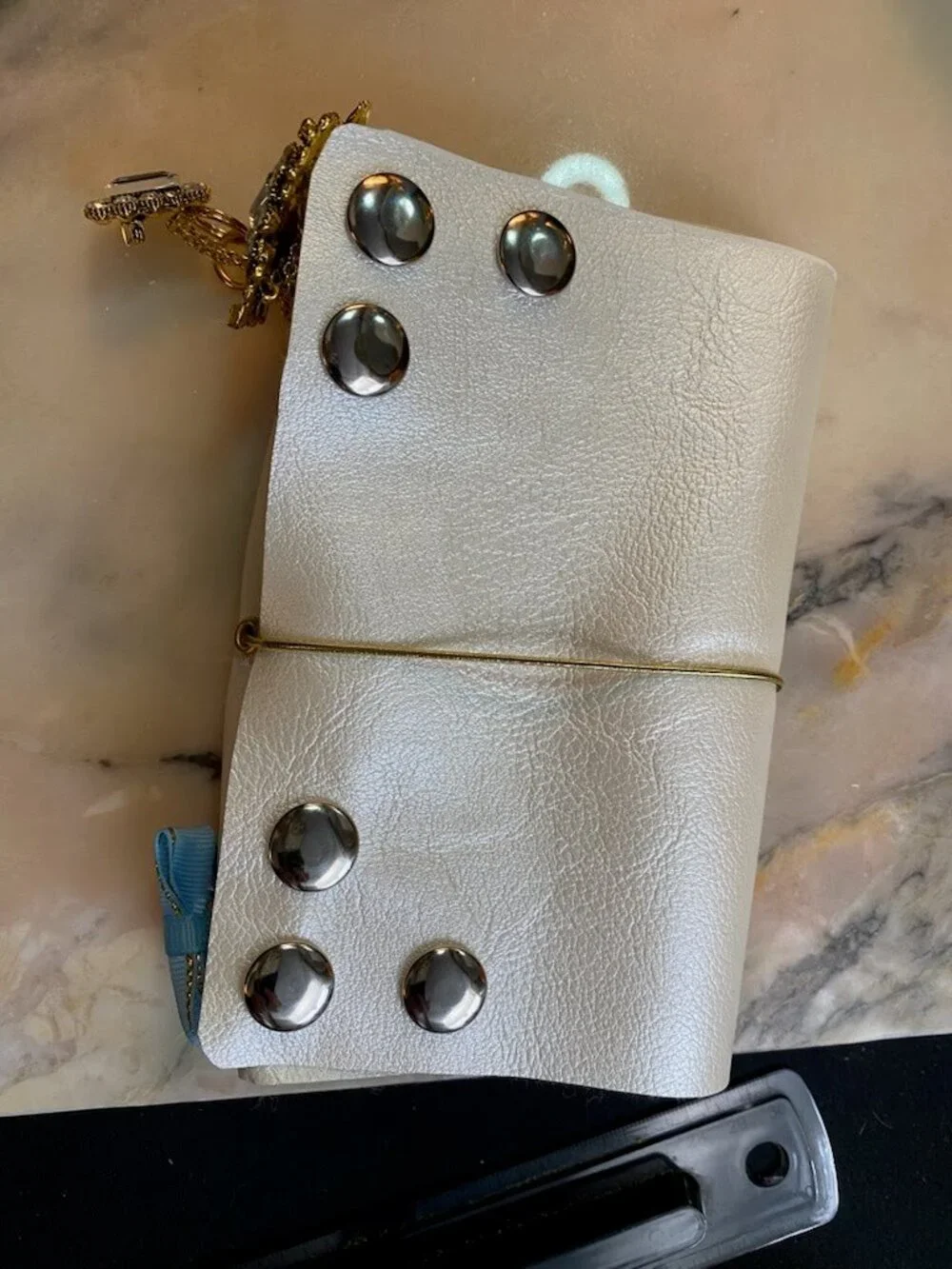 OOAK Pearl Leather Passport Journal | Handmade Traveler's Notebook vintage charm